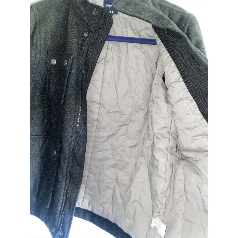 Gap Kids Wool Blend Parka Grunt Herringbone Jacket Full Zip Charcoal L Preppy